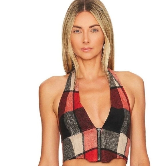 AFRM Plaid Halter Jumpsuit in Red and Black - Picture 8 of 16